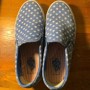 Vans slip ons - womens’s 8.5 blue with white stars